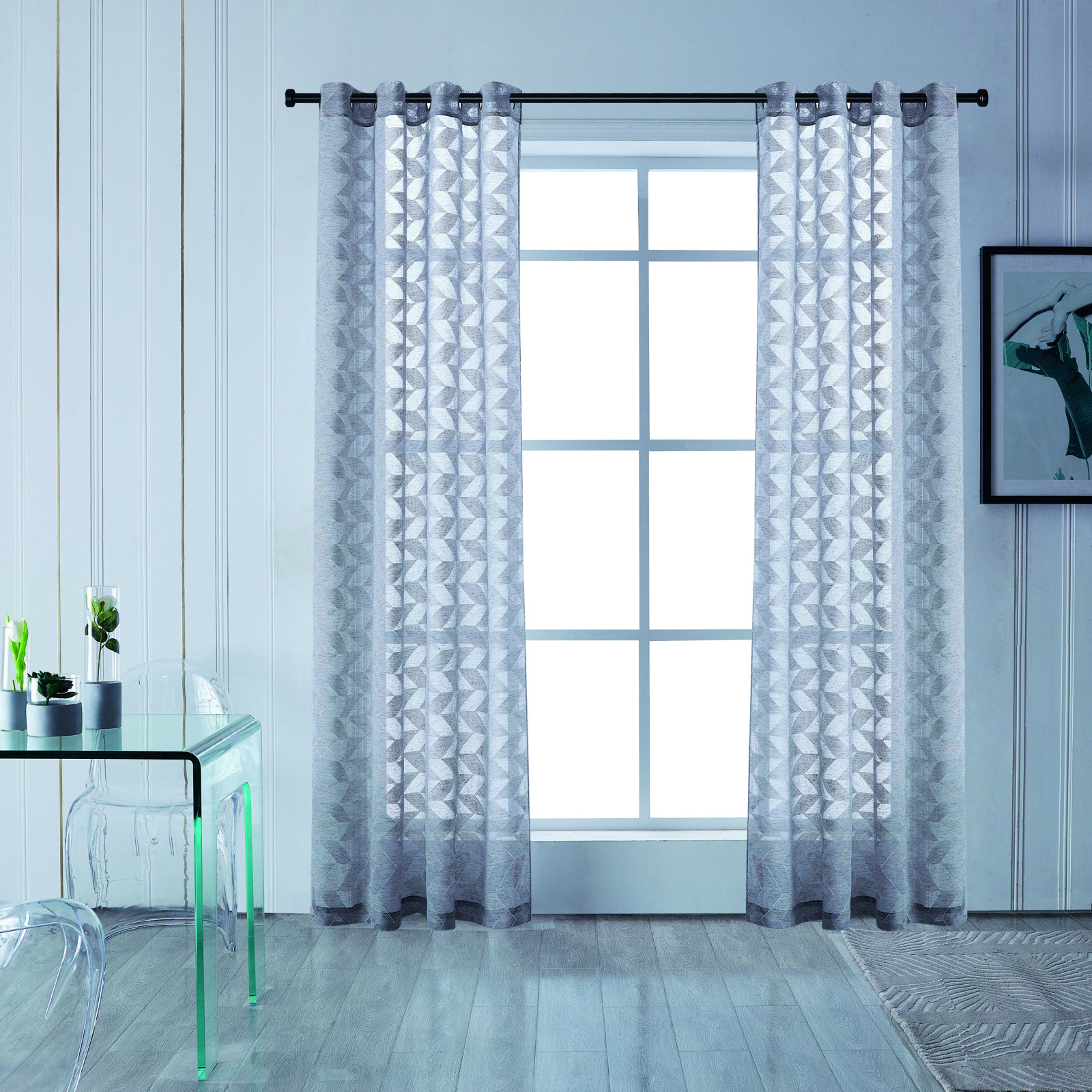 Stavros Sheer Polyester Curtain, 52" x 54", Gray