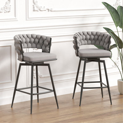 28" Bar Chair Linen Woven Bar Stool Set Of 4