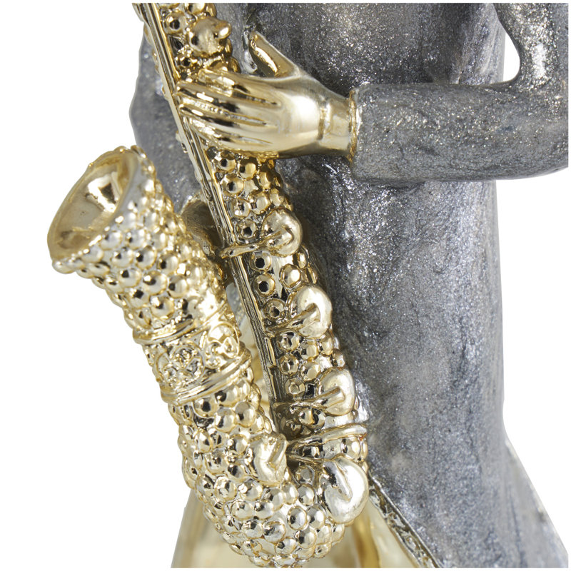 Ensemble de sculpture décorative en résine et musicien en or avec accordéon et saxophone