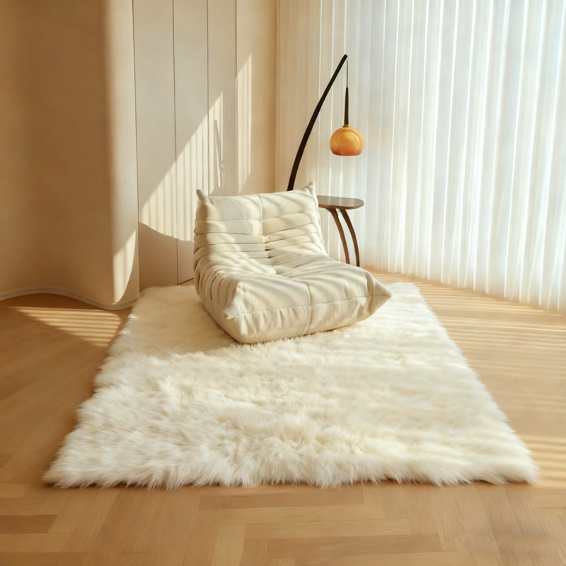 Tapis blanc moelleux en fausse peau de mouton, Rectangle 4pi x 6 pi