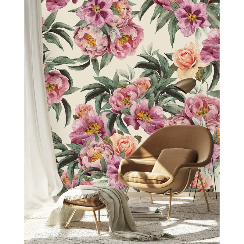 Papier peint blanc avec fleurs, L 8,33 pi x l 100 po