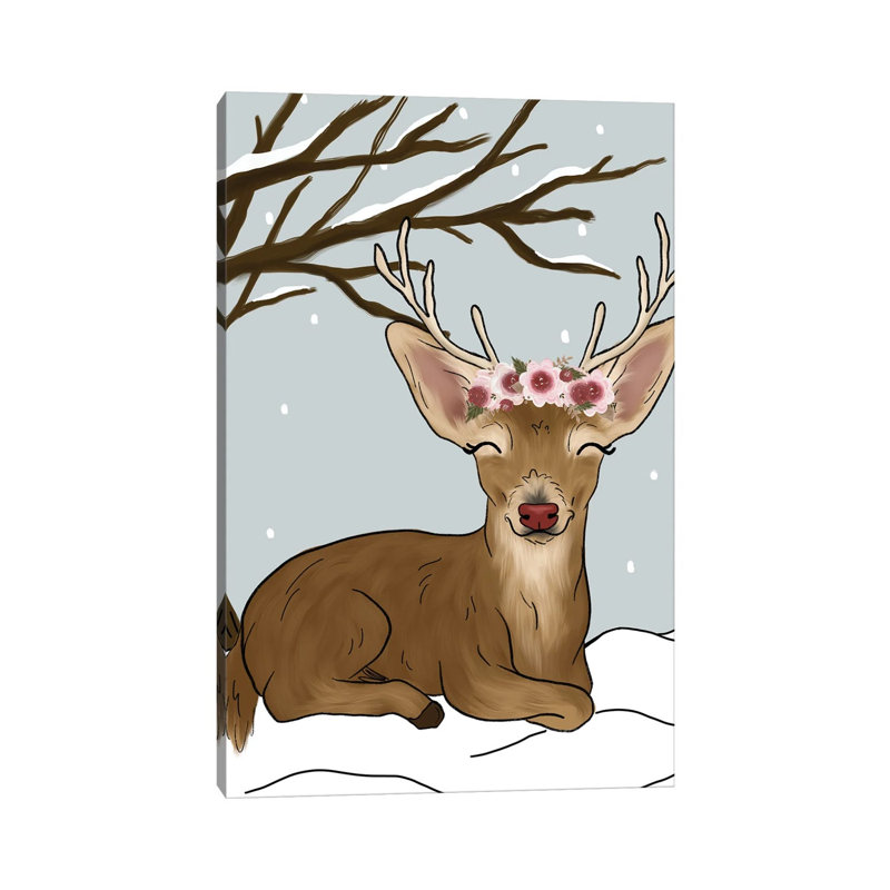 Christmas Reindeer 1 Piece Wrapped Canvas Painting, 30.48 cm H x 45.72 cm W