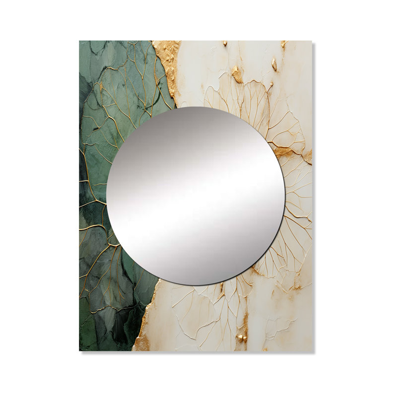 Green Gold Minimalisme Poteries I - grand miroir spirales abstraites, miroir mural décoratif vert, impression sur métal