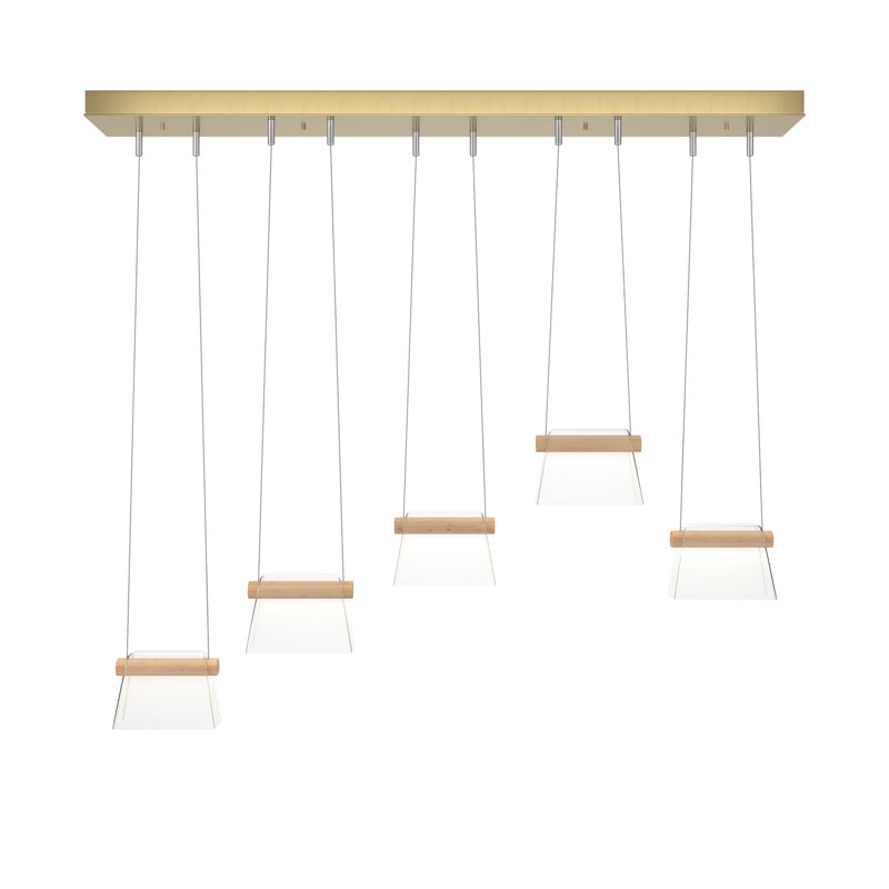 Luminaire suspendu géométrique à DEL 5 lumières Cowbell, Laiton moderne, Verre transparent