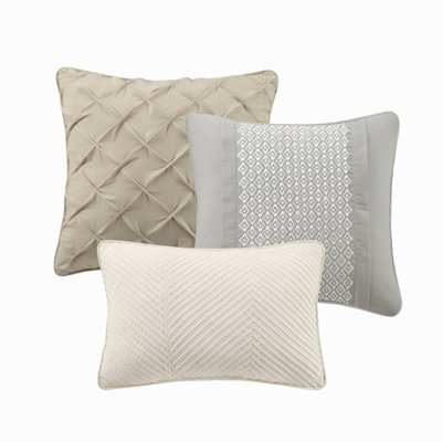 Ensemble de couette 7 pièces en mélange de coton texturé gris, format California King