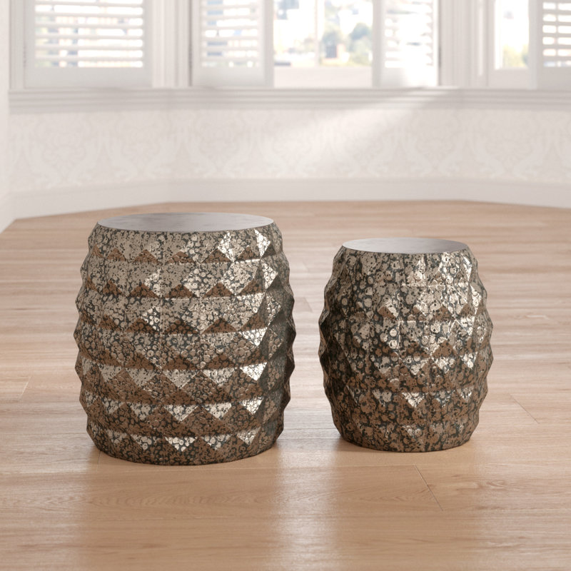 Metal Accent Stool, Antique Silver