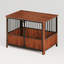 Caisse pour chien et table de bout 43 po en bois de noyer cannelé avec portes doubles pour grands et moyens chiens. | Idée cadeau-601924576