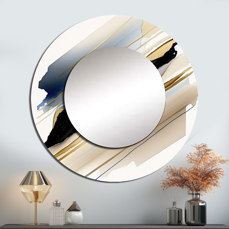 Quincie noir et or cubique Expression X - cubisme unique miroir mural, miroir rond moderne, impression d'art en métal