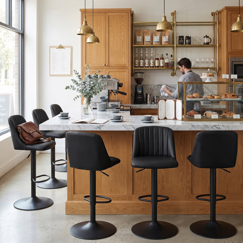 Swivel Upholstered Bar Stool, Black / Black
