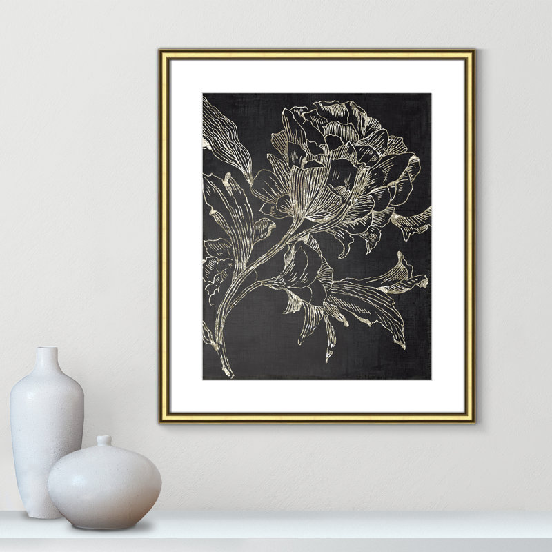 Clarendon Golden Flower Folklore I by Asia Jensen - Picture Frame Graphic Art Print, 26.75" H x 22.75" W, Gold Framed
