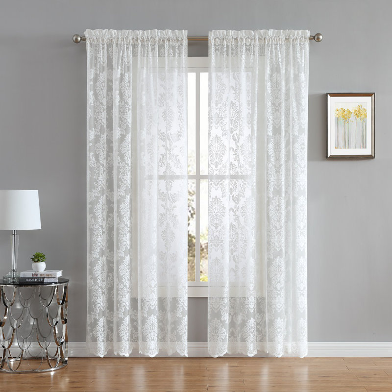 Froehlich Floral Sheer Lace Curtains in Black, Ivory, Linen and White Colors, ivory, 54" W x 96" L