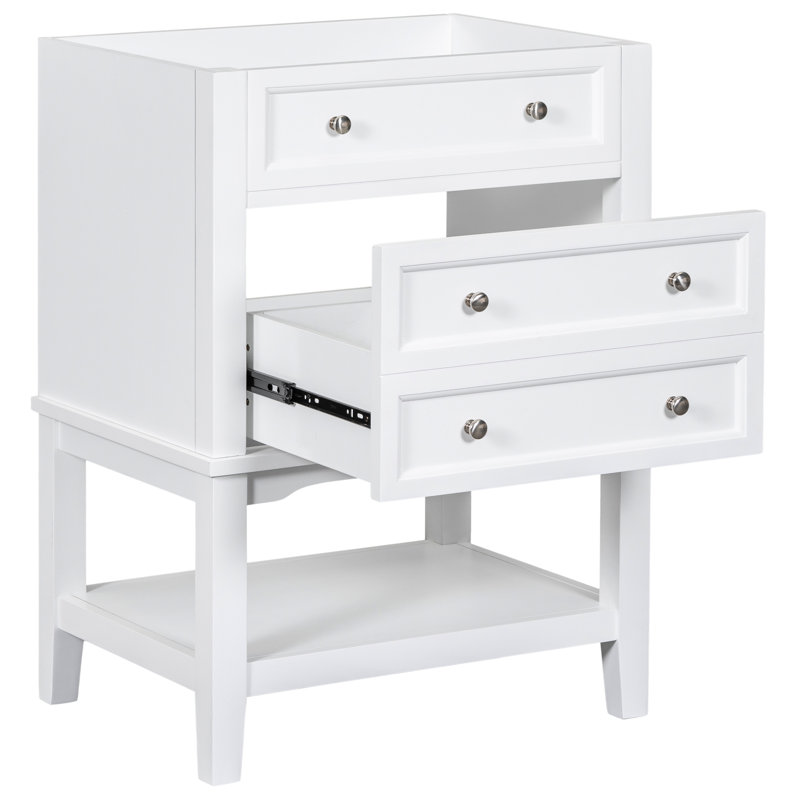 Base de meuble-lavabo en bois massif Sofley - peint en blanc, moderne avec tiroir et tablette ouverte 24 po, pour rangement fonctionnel