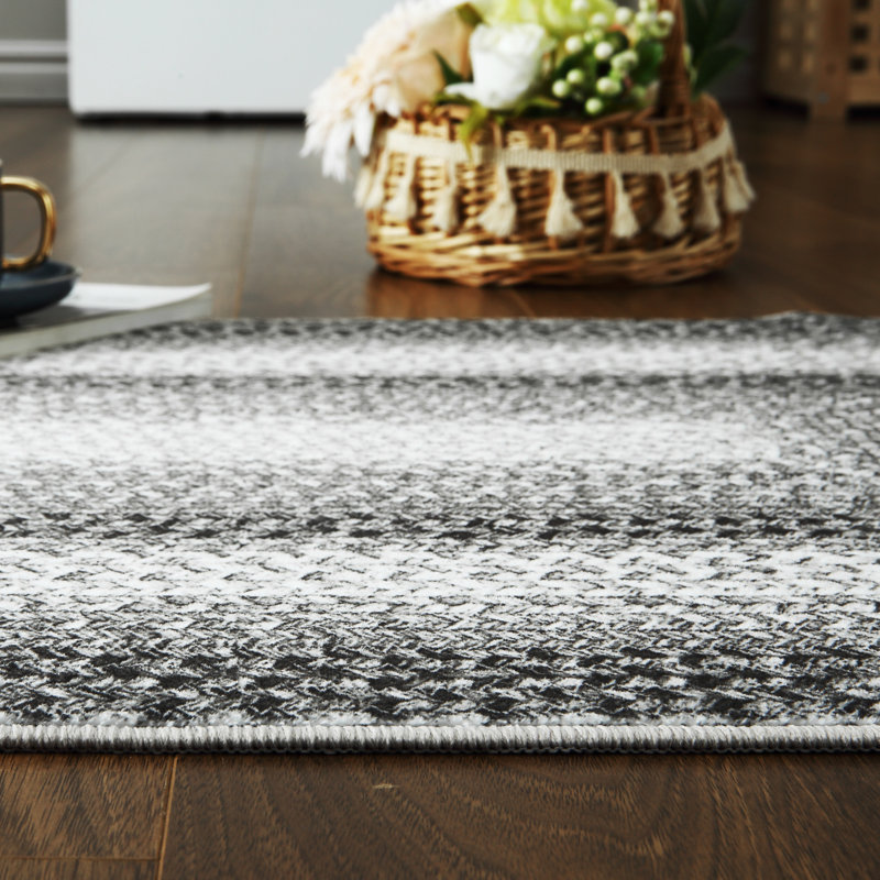 Farmhouse Doormat 2x3 Small Washable Rug with Non Slip TPR Backing, Rustic Braided Print Accent Rug, Low Pile Non Shedding Bath Mat, Soft Thin Foldable Carpet for Entryway Kitchen, Grey