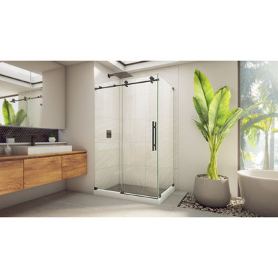 44.38" W x 34.5" D x 76" H Frameless  Rectangle Sliding Shower Enclosure