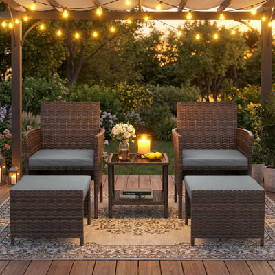 5 Pieces Outdoor Wicker Patio Conversation Set With Cushions And Ottoman