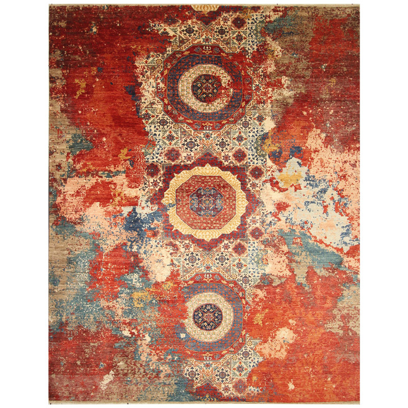 Tapis crème et multicolore de haute qualité noué à la main