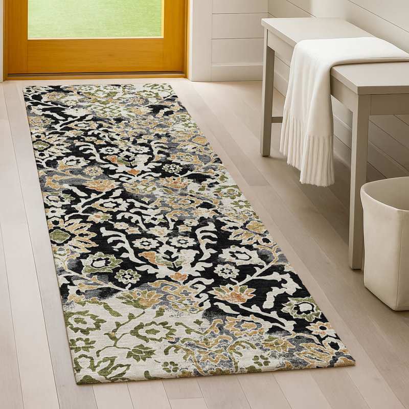 Machine Washable Indoor/Outdoor Chantille ACN2584 Traditional Rug, Black, 2'3" x 7'6" Runner