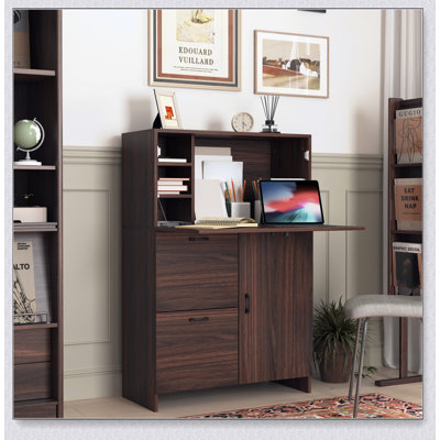 Armoire de bureau, avec tiroir de rangement et tablettes, bureau pliable, idéal pour la maison, le bureau et le dortoir
