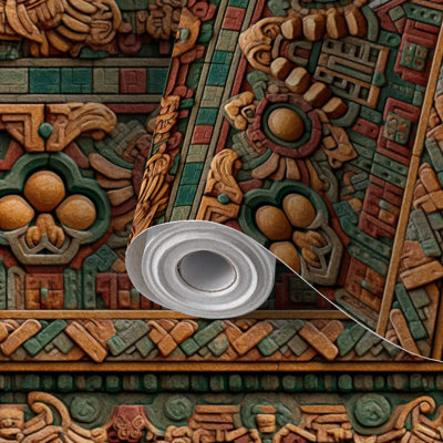 Peel and Stick Wallpaper Contact Paper Aztec Tribal Wall Art Sun Motifs Terracotta Palette Self Adhesive and Removable 17.7in x 118in(45x300cm)