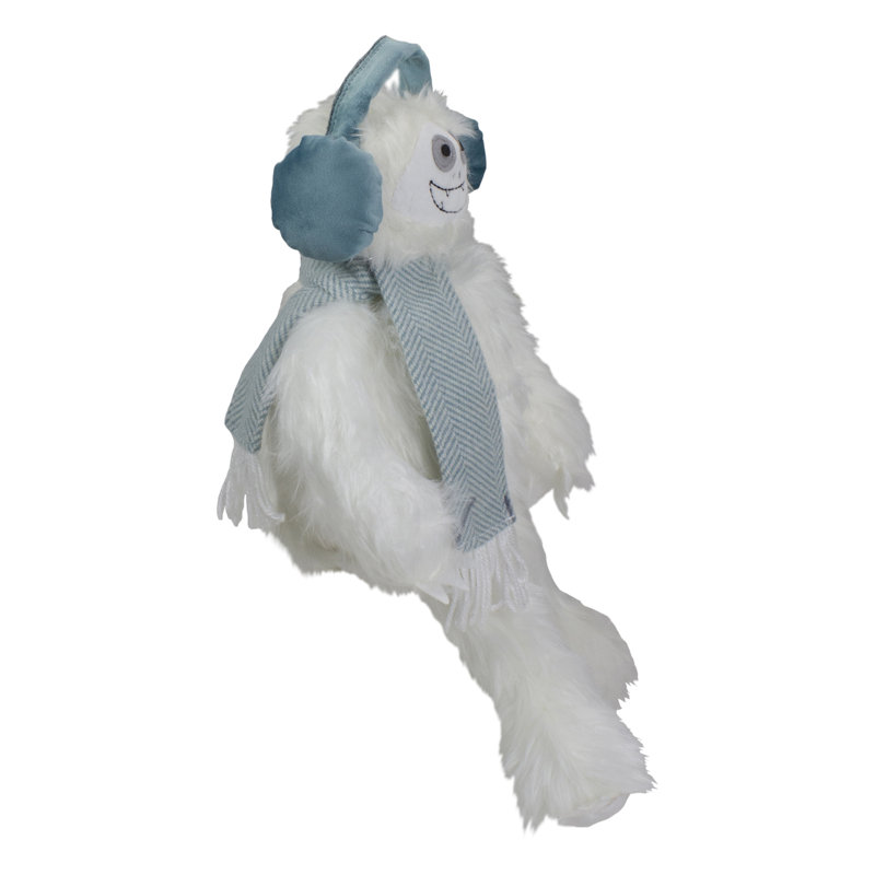 Figurine de Noël en peluche yéti assis avec oreillettes - blanc