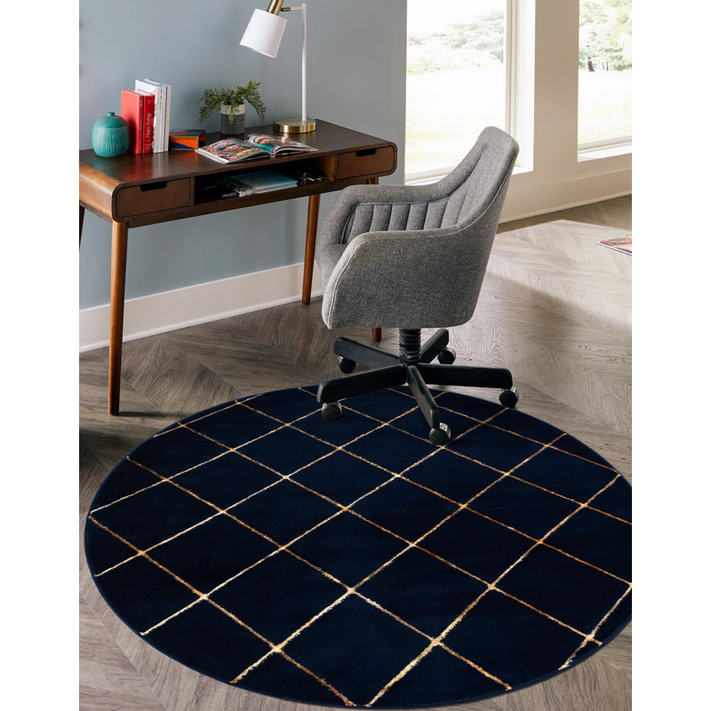 Tapis contemporain bleu marine et doré Etowah, Rectangle 5 pi 3 po x 8 pi