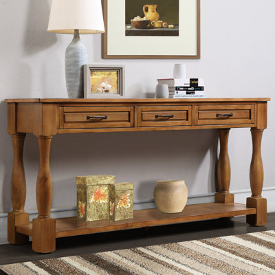 Console 63 po avec rangement en bois massif Mid-Century 63 po