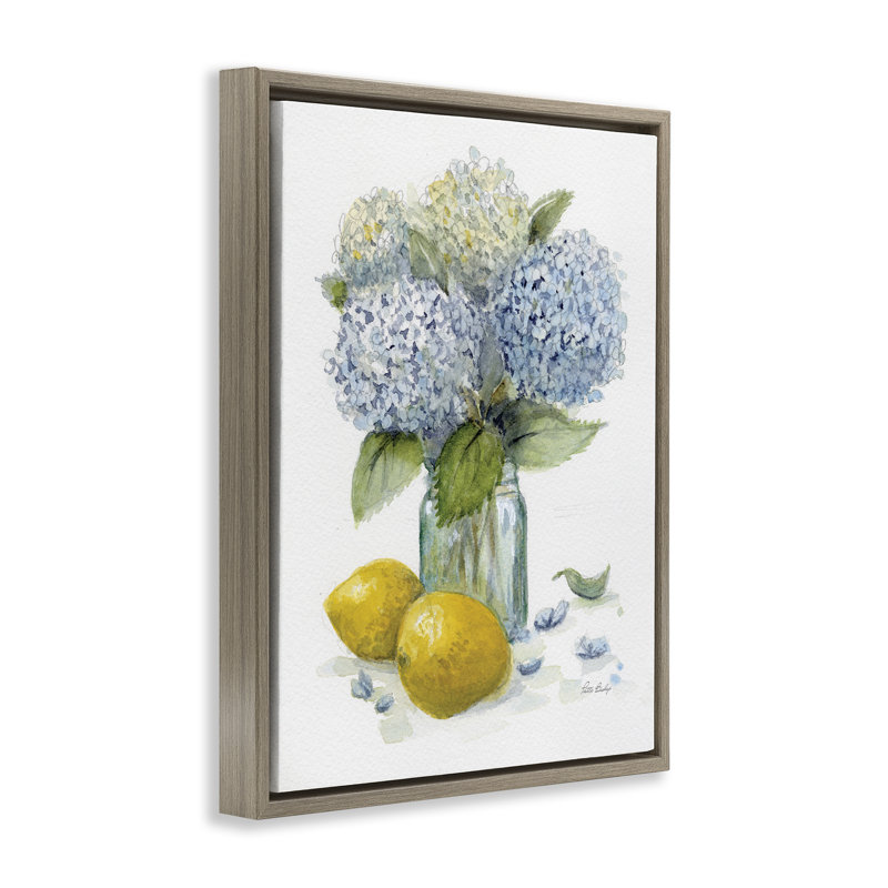 Hydrangeas & Lemons Vase Floating Frame, design by Patti Bishop, Montalcino Elm Floater Frame, 31" H x  25" W