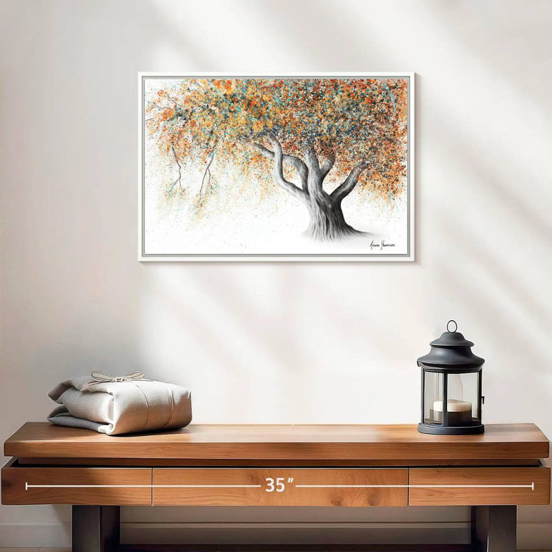 Arbre d'automne rouillé, 19 po x 13 po, Cadre flottant blanc