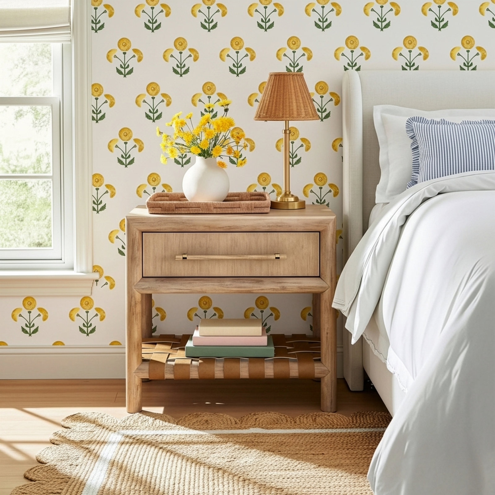 Colleen 1-Drawer Acacia Nightstand, Natural