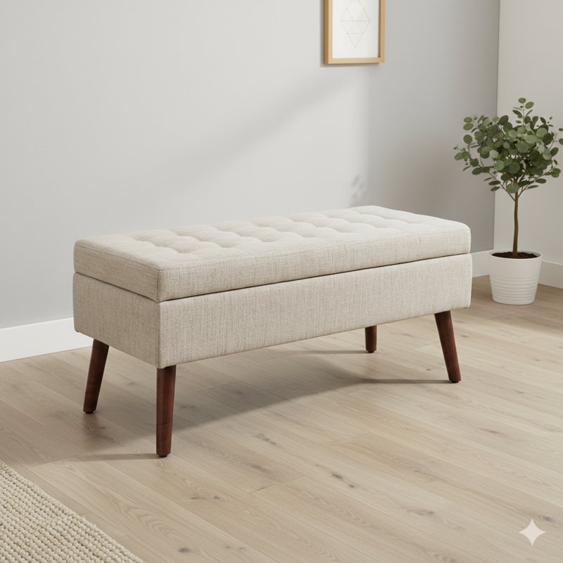 Banc de rangement pour l'extrémité de la chambre à coucher, le pied du lit et le vestibule, l 43,7 po x P 18,1 po, blanc cassé