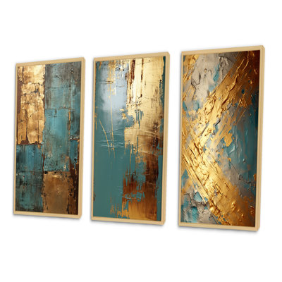«Kintsugi Retro Glam Vintage Gold On Turquoise» - 3 pièces