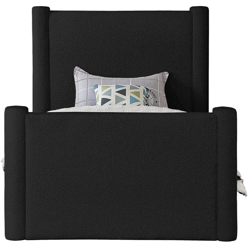 Elias Upholstered Platform Bed, Twin, Black Boucle Fabric