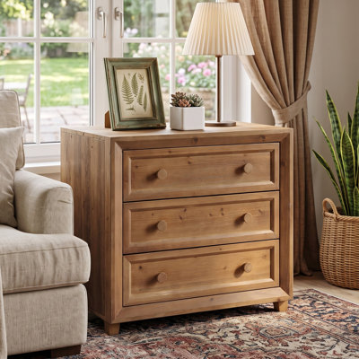 31.5" Solid Wood Nightstand with 3 Drawers, Farmhouse Bedside Table for Bedroom