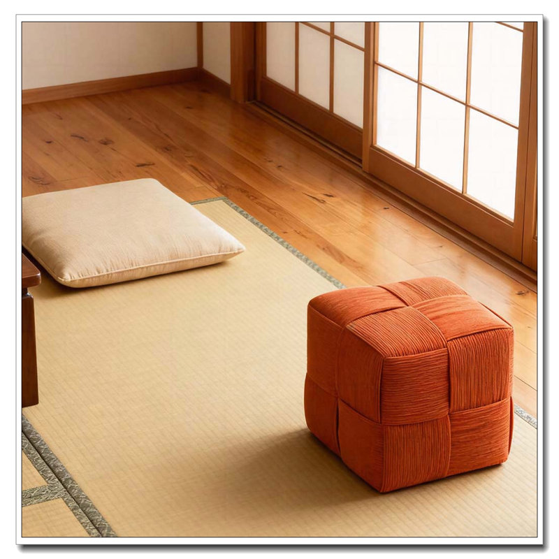 Square Corduroy Woven Design Ottoman, Brown Orange
