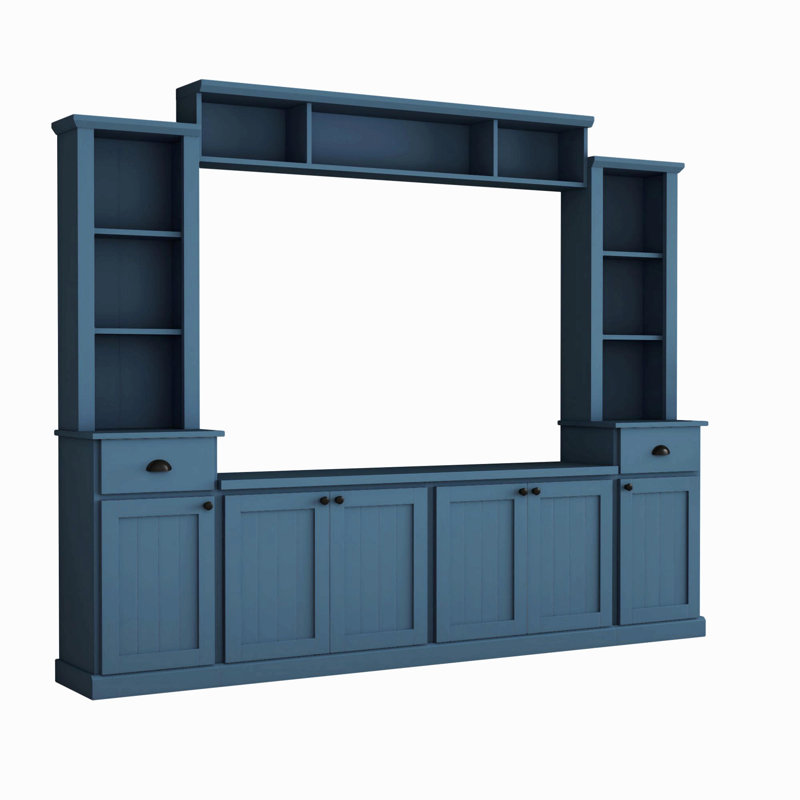 Ensemble mural minimaliste avec pont pour téléviseur de 75 po ou moins, Bleu