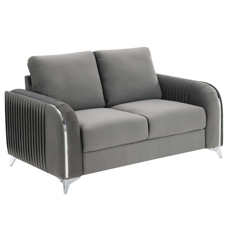 Causeuse 59 po Wenona, velours gris, Gris