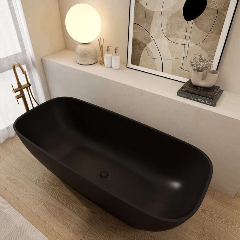 66.93"X 29.94"Solid Surface Bathtub, Freestanding Soaking Bathtub, Matte Black