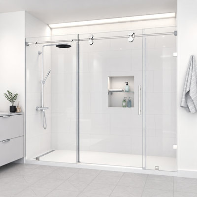 RadianceXL 78 to 81 in. W x 76 in. H Single Sliding Frameless Shower Door in Chrome with 3/8" Clear Glass
