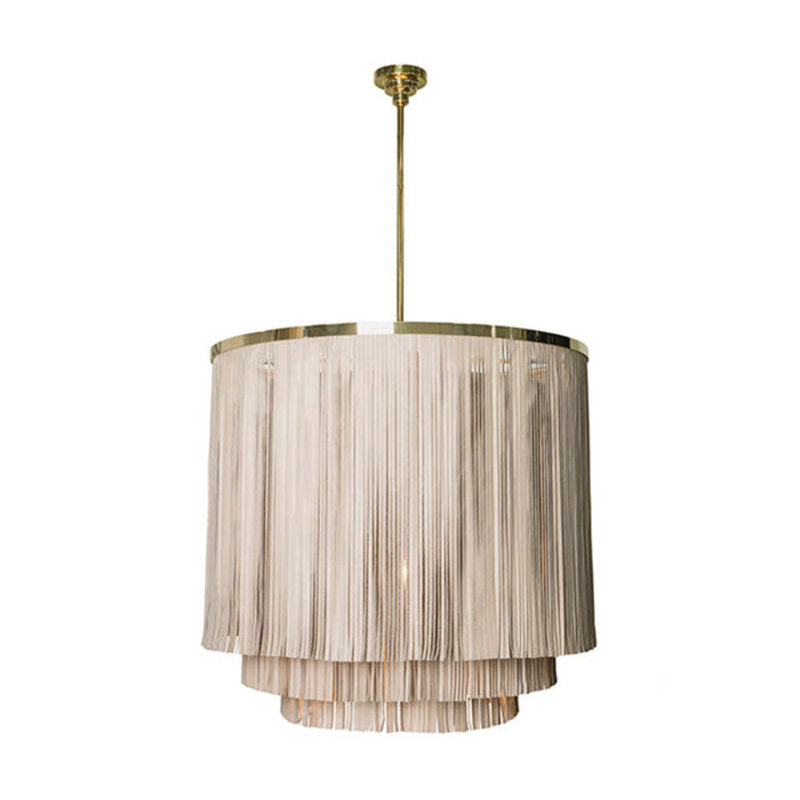 Fringe Leather Chandelier w/ Solid Accents, Brass, 30" H x 26" W x 26" D, 4