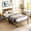 Structure de lit simple en métal avec tête de lit à panneau en bois - pièce essentielle de la chambre à coucher moderne, structure, zone de sommeil silencieuse, fabrication de lit à capacité de charge élevée, espace de rangement offert, facile-427439542