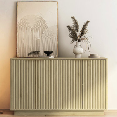 Wood Sideboard With Fluted Design, Adjustable Shelves, , Console Table For Arranging Decorations Modern Accent Cabinet Sideboard, Multifunctional Storage, Good Interior Decoration