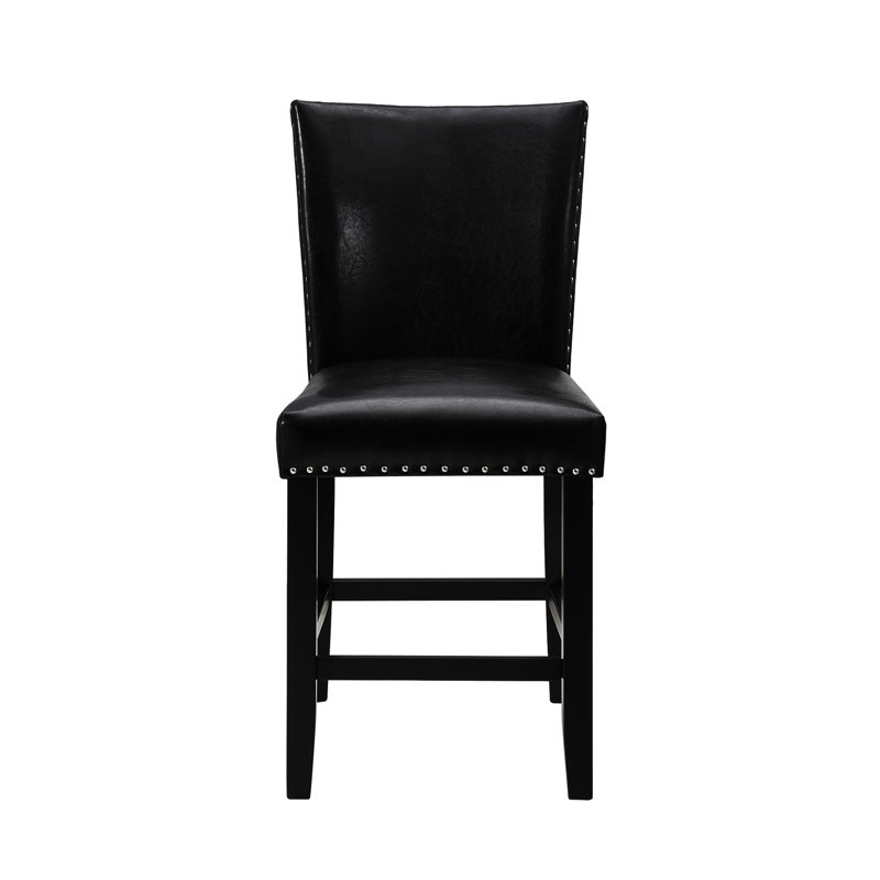 Chaises en polyuréthane de style contemporain pour comptoir, 2 pièces, noir, siège rembourré, garniture cloutée, salle à manger 2 pièces, décor moderne