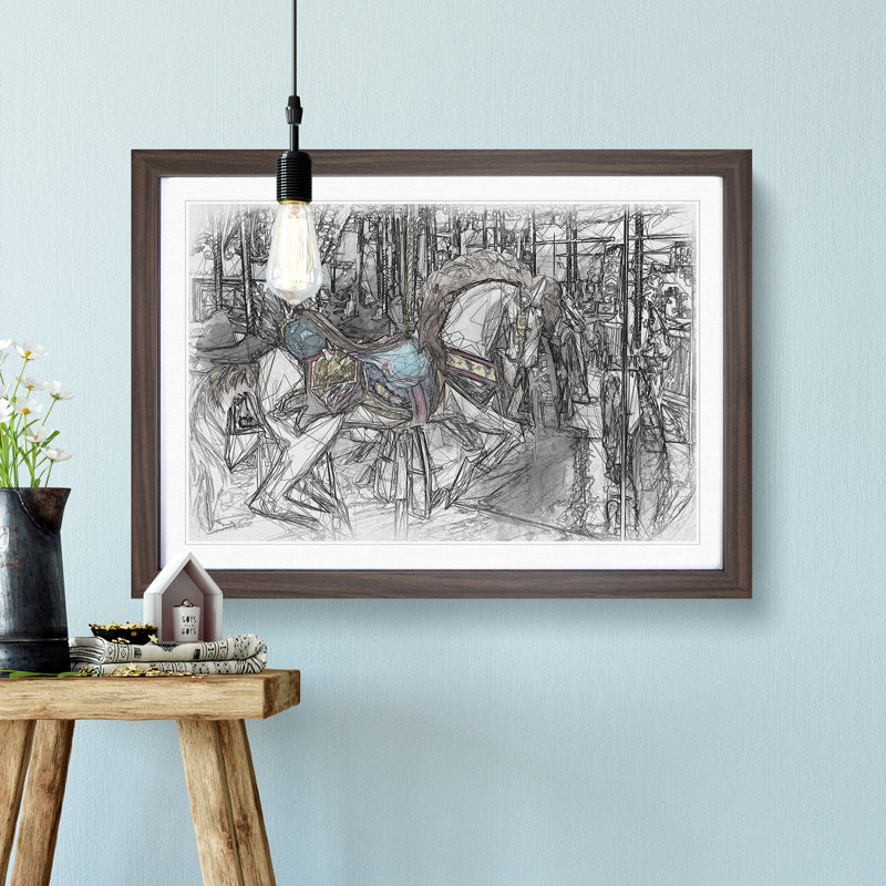 Carousel Horse - Picture Frame Graphic Art Print, Walnut Framed, 40cm H x 60cm W x 2cm D