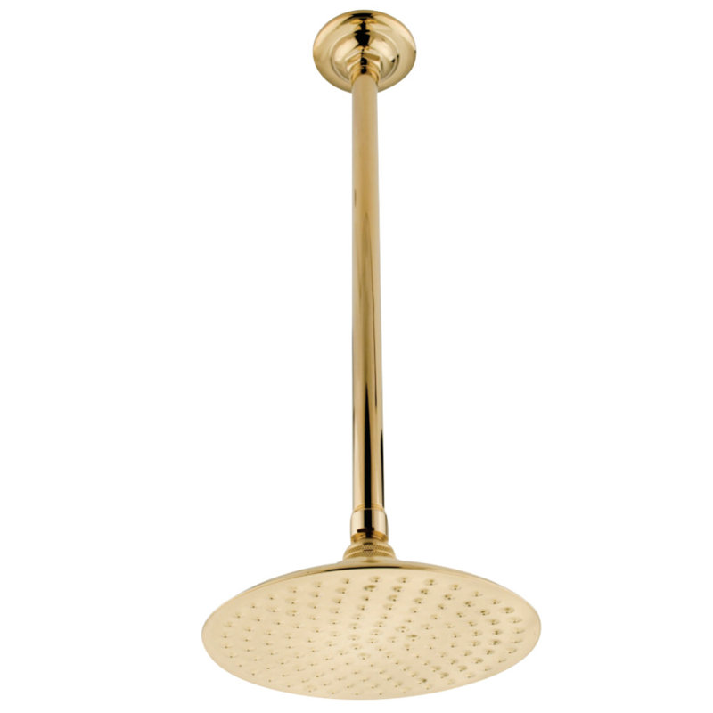 Pomme de douche ronde en laiton 7-3 / 4 po avec bras de plafond de 17 po Kingston, Laiton poli