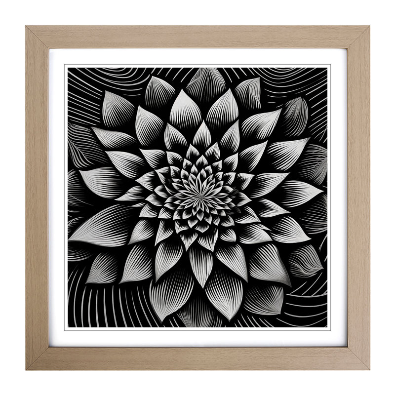 Lotus Flower Op Art - Framed Print, Oak