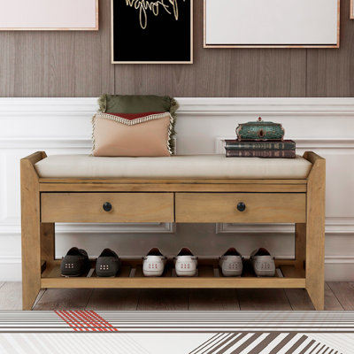Multipurpose Entryway Shoe Storage Bench with Cushioned Seat and Drawers