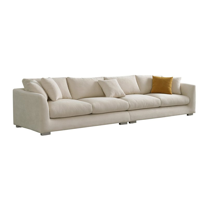 Upholstered 140'' Sofa, White Microfiber/Microsuede