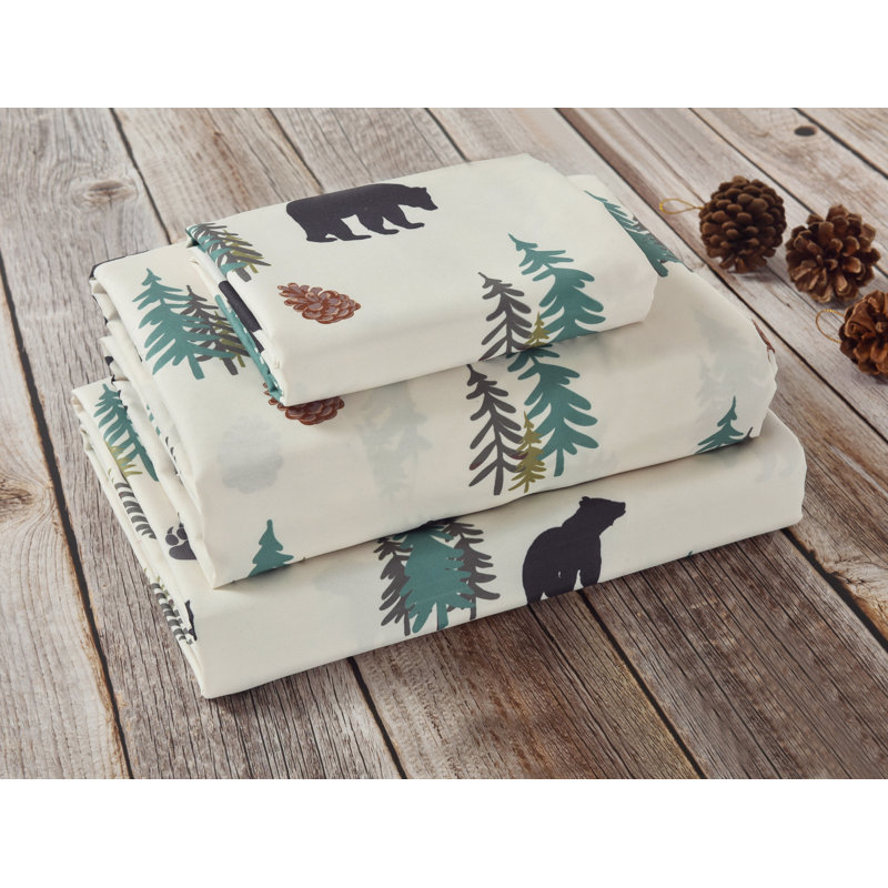 Sunland Bear Pine Tree Evergreen Woodland Forest Cozy Decorative Sheet and Pillowcase Set