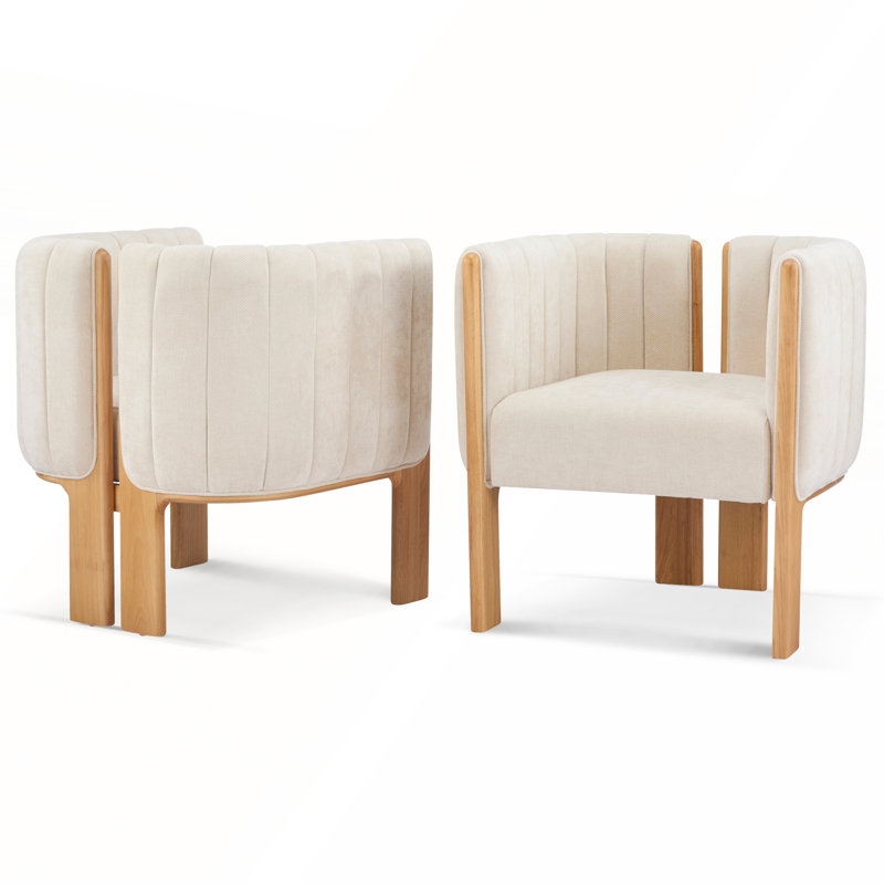 Ensemble de 2 chaises de salle à manger avec structure en bois d'hévéa naturel et tissu beige pour la salle à manger et l'espace de vie