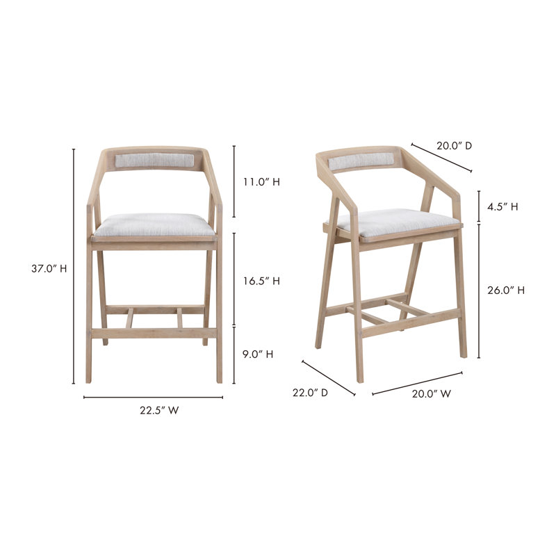 Padma 26" Bar Stool, Light Gray Faux Leather/Natural Frame, Counter Stool (25.9” Seat Height)
